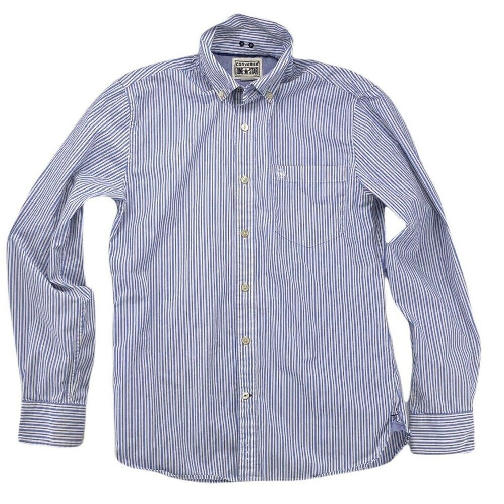 Converse Shirt Mens Size Small Blue White Stripe Long Sleeve Casual Button Up